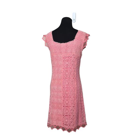 Yoana Baraschi coral pink crochet cap sleeves sheath mini dress size M - Picture 11 of 14